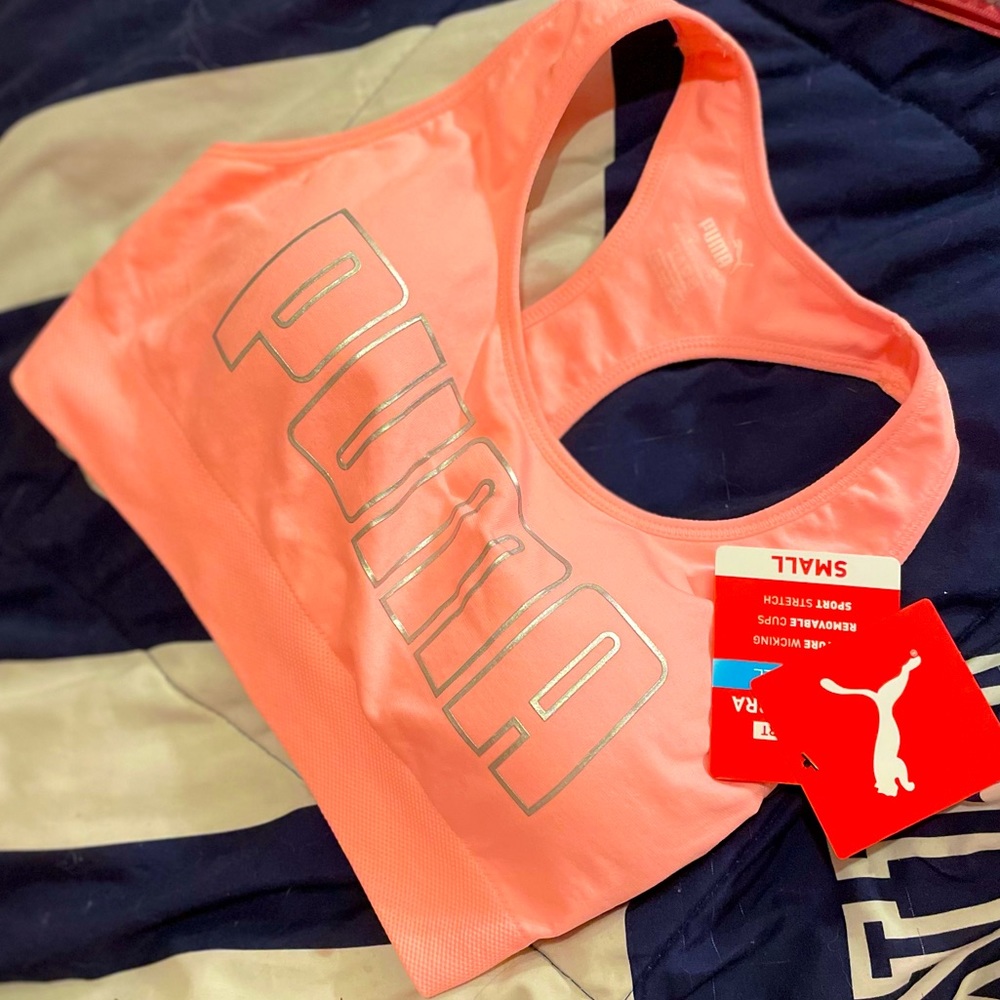 BRAND NEW!! PADDED HOT PINK+SILVER PUMA SPORTS BRA
